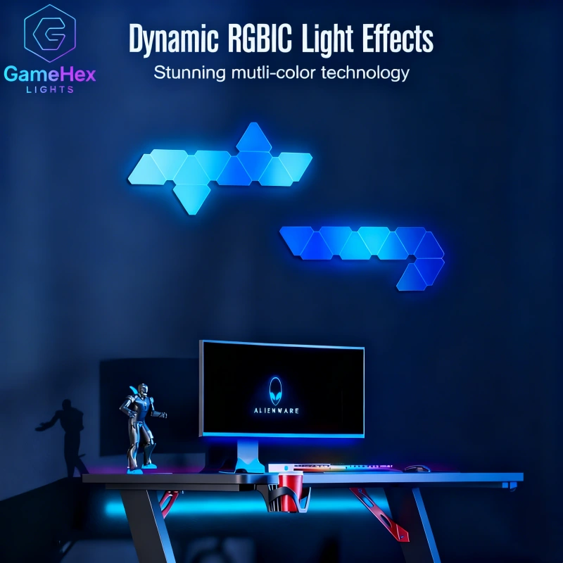 RGBIC Smart Triangle LED Panels for Immersive Ambient Lighting – Customizable Wall Lights for Gaming Rooms and Modern Interiors by Gaming Hexagon Lights