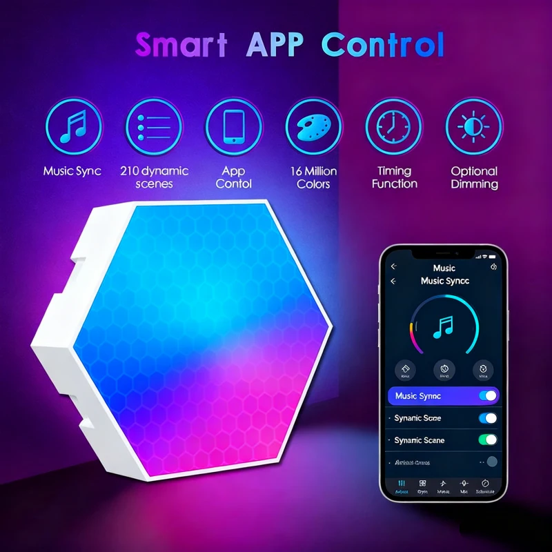 Gaming Hexagon Lights DIY RGBIC Hexagon LED Panels – Modular Wall Lighting Kit for Custom Gaming, Bedroom, and Streaming Setups in the US, Canada, UK, Germany, France, Japan, and Australia