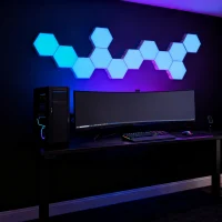 Gaming Hexagon Lights RGBIC hexagon LED wall panels, smart modular honeycomb ambient lighting for streaming rooms, gaming setups, home décor, bedrooms, offices, studios, and modern interior design