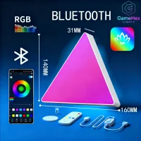 Large-format RGB triangle LED wall lights with Bluetooth app control for gaming rooms, bedroom décor, studio setups, and smart home lighting