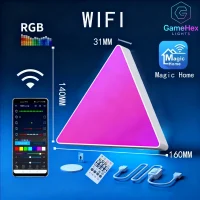 WiFi-controlled large RGB triangle LED wall light panels for gaming rooms, bedrooms, and modern home décor with customizable smart lighting