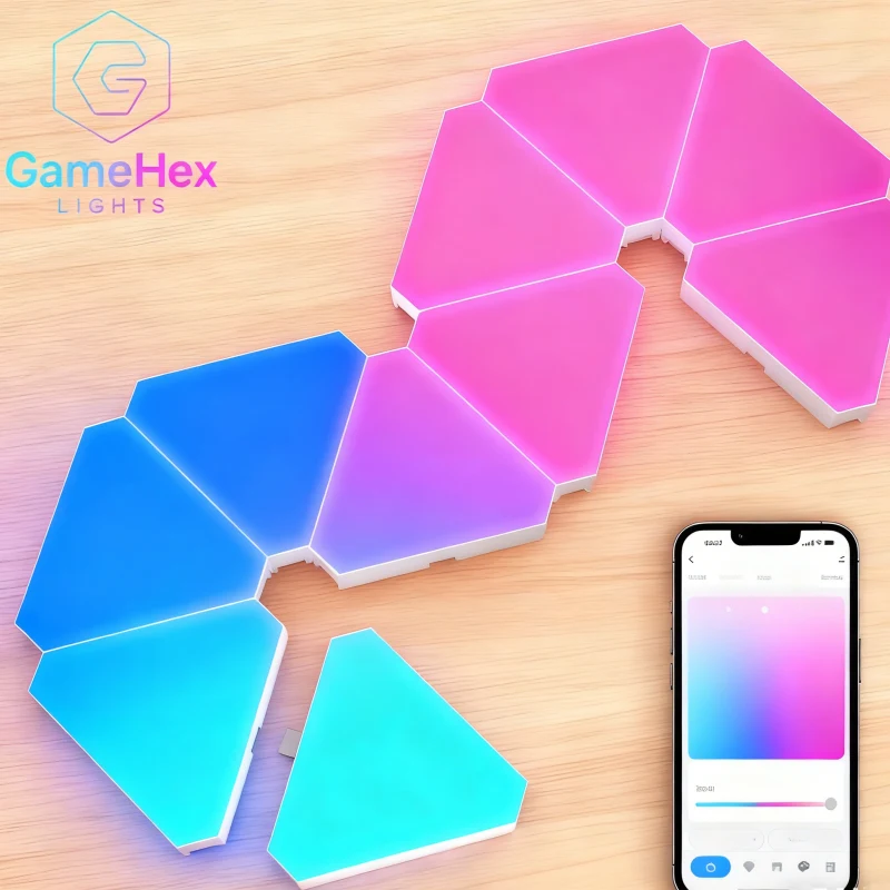 Gaming Hexagon Lights Modern RGBIC Triangle LED Panels – Multi-Color Modular Wall Lighting for Gamers, Content Creators, and Trendy Home Decor