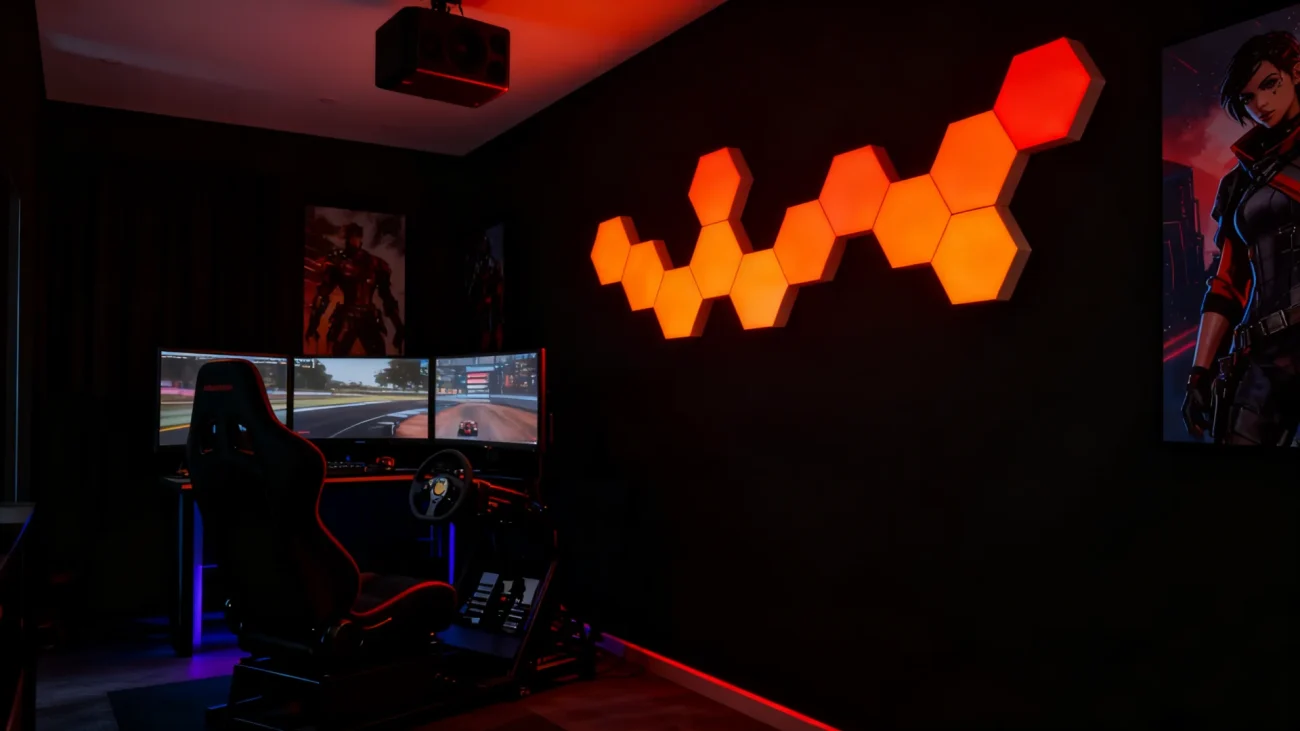 Gaming Hexagon Lights RGBIC Dream Color honeycomb LED panels, modular hexagon wall lights for gaming, streaming, bedroom, office, and modern home décor