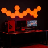 Gaming Hexagon Lights RGBIC hexagon modular LED panels for gaming room, modern home decor, streaming studio, and smart ambient wall lighting