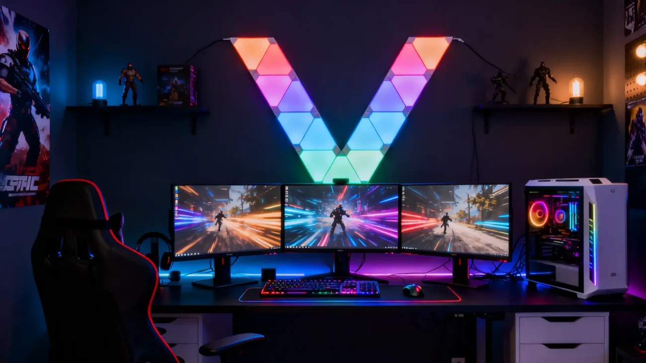 Gaming Hexagon Lights RGBIC Smart Triangle LED Panels – Ultimate Modular Wall Lighting for Gaming Rooms, Bedrooms, Streaming Studios, and Stylish Home Interiors