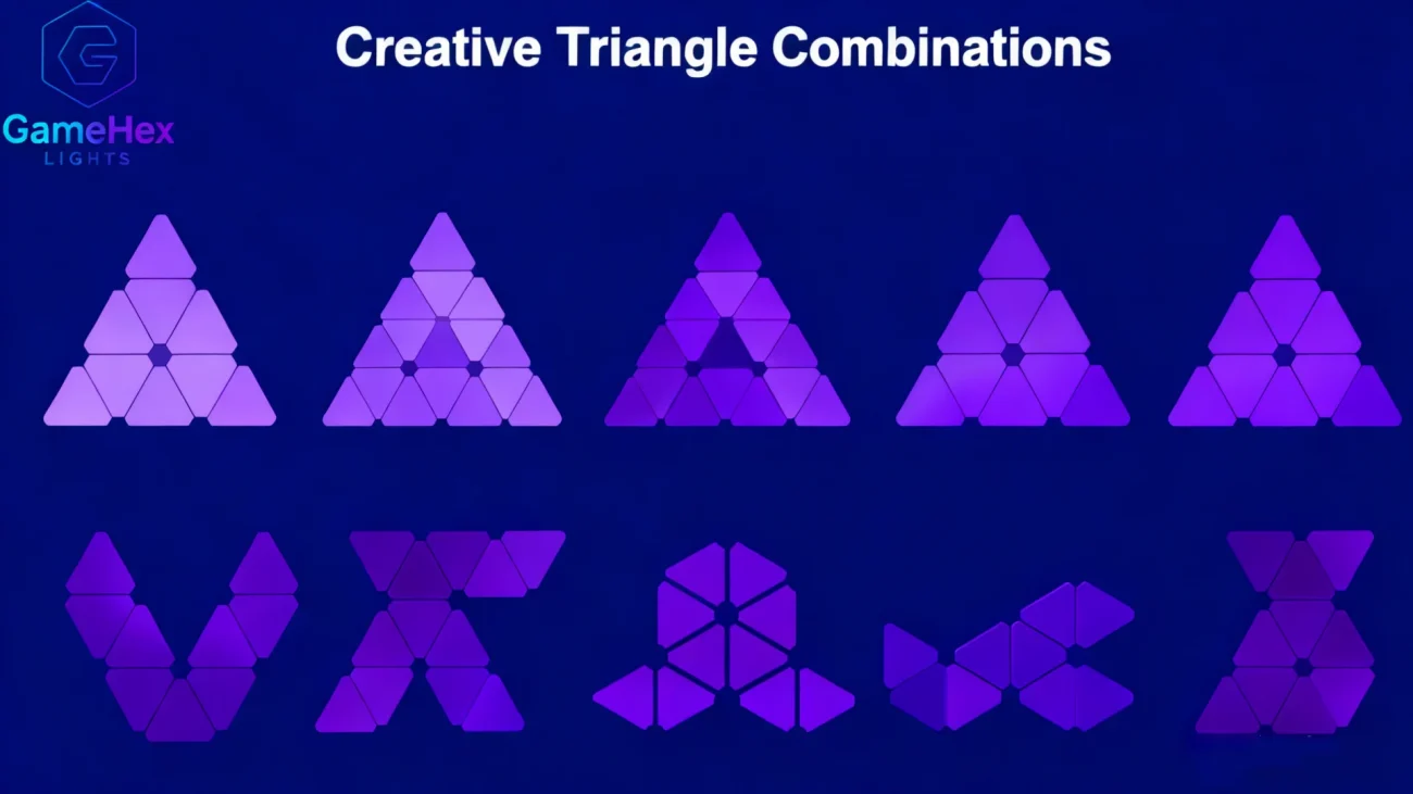 Gaming Hexagon Lights RGBIC Smart Triangle Panel Lights – Modular Wall LED Lighting with Dynamic Scenes for Home Decor, Streaming Studios, and Gaming Rooms