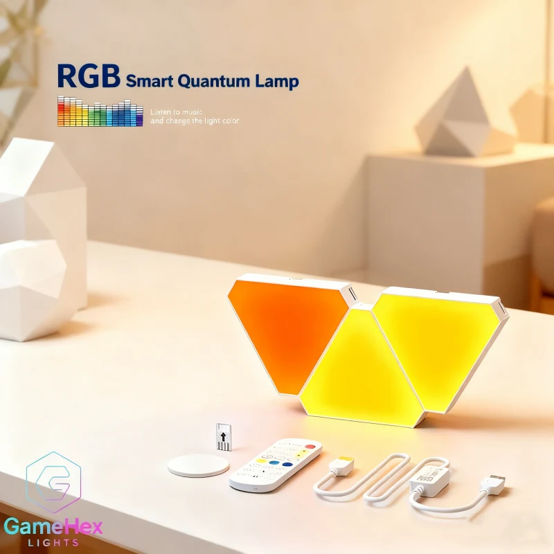 Gaming Hexagon Lights RGBIC Triangle Gaming Wall Panels – Smart Modular LED System with DIY Shapes for Bedrooms, Studios, and Home Decor