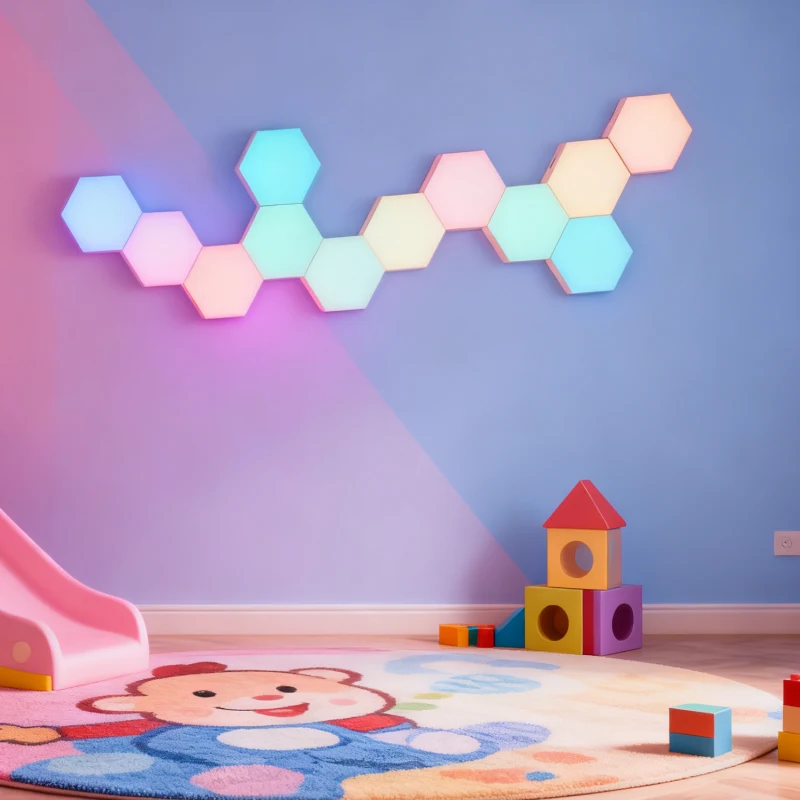 Gaming Hexagon Lights RGBIC honeycomb LED wall panels, modular hex LED system for gaming room, streaming background, bedroom, creative studio decor, immersive ambient lighting