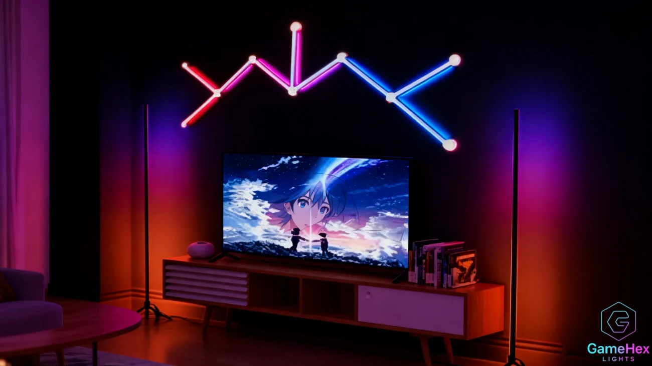 Smart RGBIC LED Ambient Wall Bars – Custom Scene Lighting for Movie Rooms, Reading Corners, Lounges, and Home Entertainment Spaces – Gaming Hexagon Lights