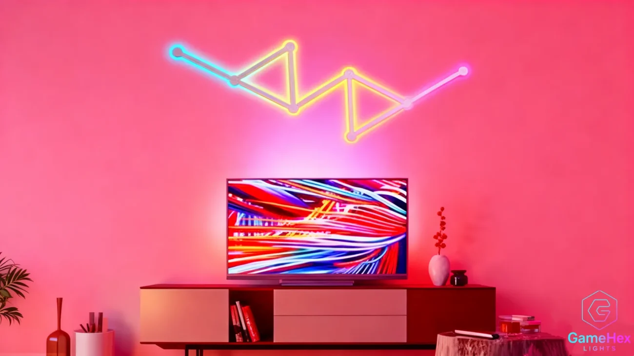 Smart RGBIC Voice and App Controlled Wall Bars – Ambient LED Lighting for Alexa and Google Home, Gaming Rooms, Living Spaces, and Studios – Gaming Hexagon Lights