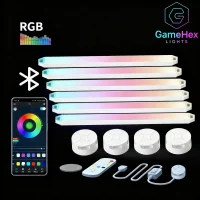 White RGBIC DIY Modular LED Wall Light Bars – Bluetooth App Controlled Ambient Lighting for Bedrooms, Desk Setups, Gaming Rooms, and Modern Home Decor – Gaming Hexagon Lights