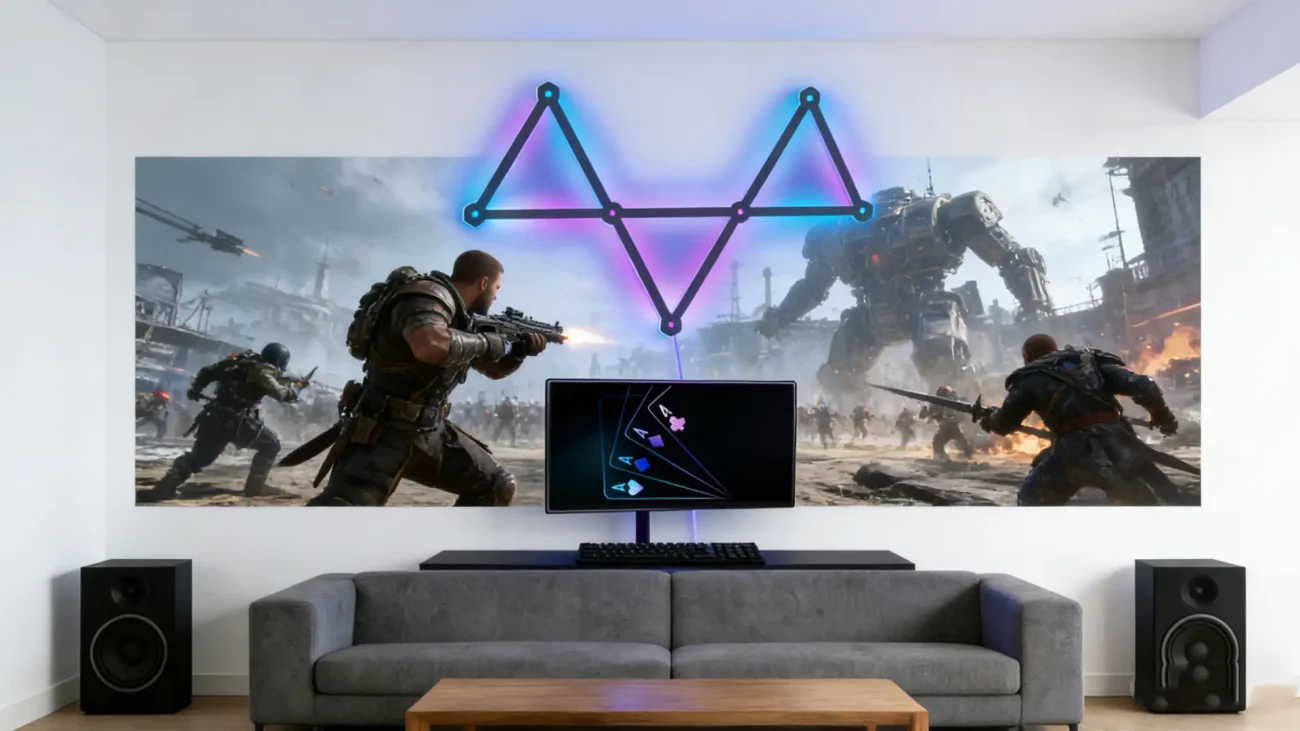 9-Piece Modular Smart RGB Gaming Light Panels with Bluetooth Control – Ambient LED Wall Lights by Gaming Hexagon Lights for Gamers, Bedrooms, Living Rooms, and Home Décor